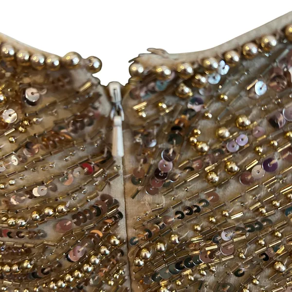VTG Nite Line AJ Bari Gold Beaded Silk Dress Sweetheart Evening Gown 4 Trophy - Image 15