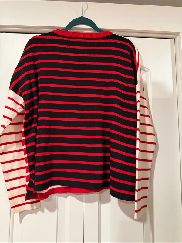 CAbi Red & White Striped Pocket Pullover with Navy Side Stripe medium - Image 5