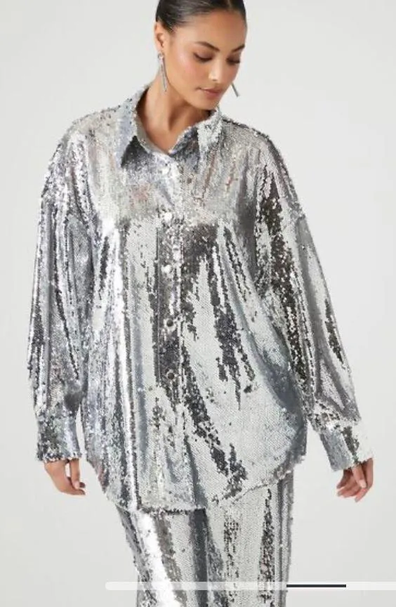 Metallic Sequin Shirt & Pants Set - Image 3