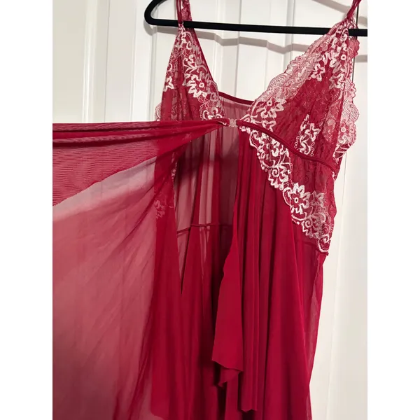 Babydoll Lingerie‎ Chemise Romantic Burgundy Lace Front Clasp Sheer Mesh - Image 4