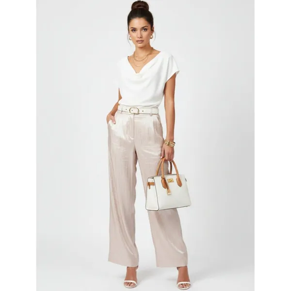H&M Tan Shiny Metallic Trouser Pants 4 NEW - Image 5