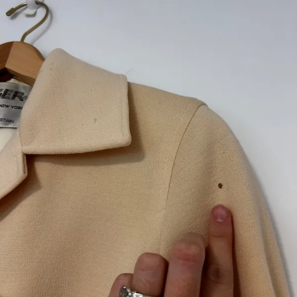 Jaeger London Vintage 100% Wool Trench Coat Cream Made in Great Britain Size 12 - Image 3