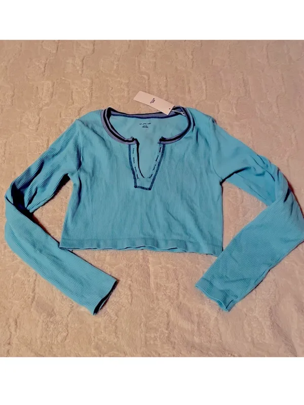 $60 NWT Urban Outfitters Out From Under Go For Gold Baby Blue Seamless Long Slee - Image 7