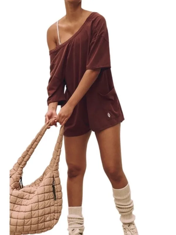 Free people hot shot tee romper in dark espresso - Image 2