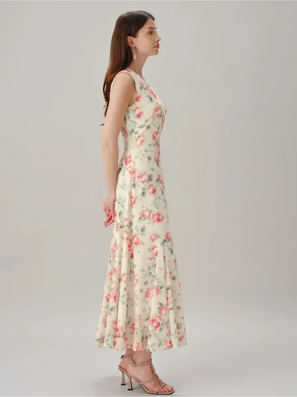 Rihoas Floral Sleeveless Maxi Dress — Pink Rose on Cream - Image 8
