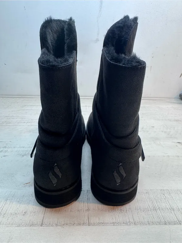 Skechers Black Faux-Suede Ankle Boots with Wrap Strap - Image 4