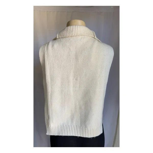 H&M Knitted Sweater Vest Quarter Zip Collared Light Beige Side Slit One Size - Image 2