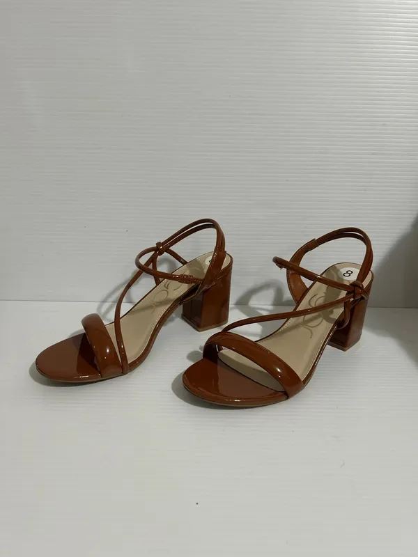 Aldo Women’s Brown Patent Strappy Block Heel Sandals Ankle Wrap Size 8 US - Image 2