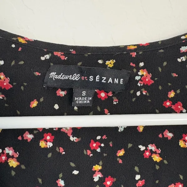 Madewell et Sézane Floral Print Long Sleeve Mini Dress Black Size S - Image 4