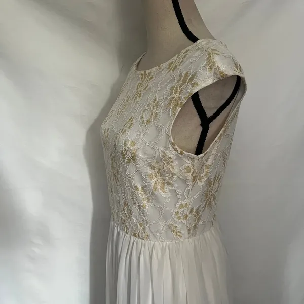 Candalite Glitter Lace Chiffon Maxi Dress Sz S Boho Fairy Flowy Cottage Formal - Image 5