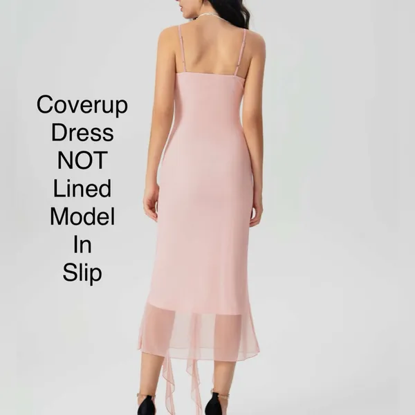 Pink V-neck Ruffle Mesh Cover Up Dress L/Size 8 - Image 7