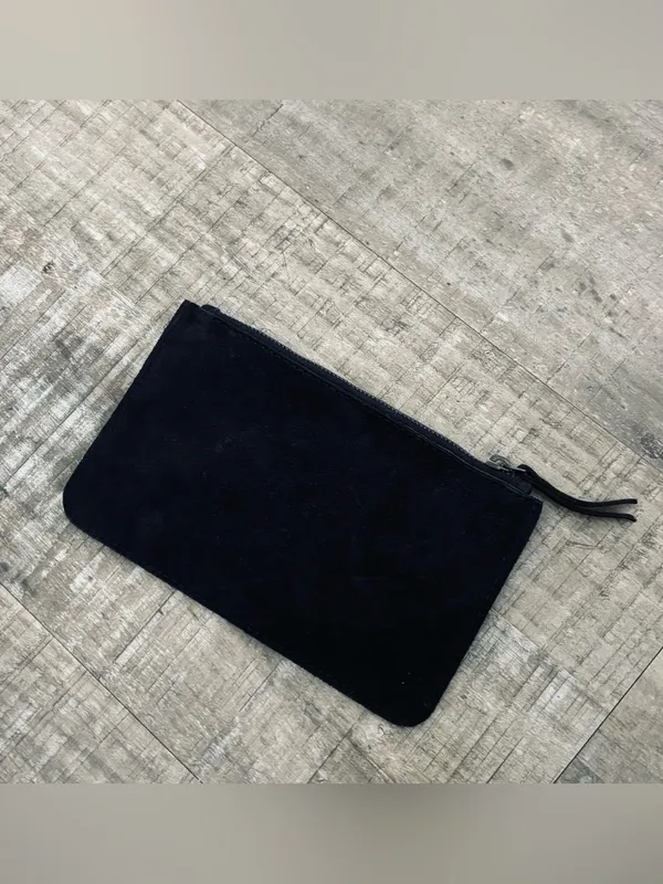 Biba black suede leather zip pouch 10" x 5" - Image 2