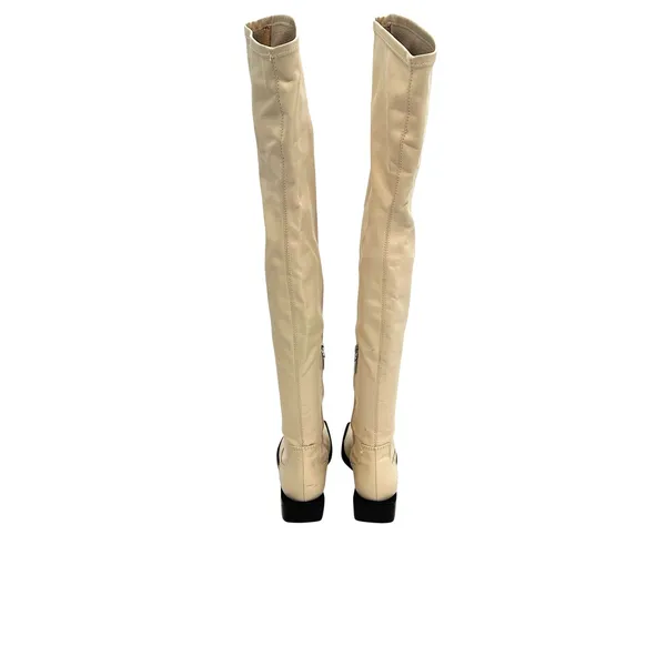 Schutz Guily Up Over The Knee Boots Eggshell Cream Leather‎ Square Toe Women 7.5 - Image 6