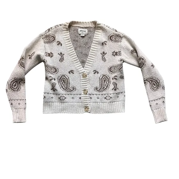 American Eagle Paisley Knit Cardigan XS Brown Cream Button Front Sweater - Image 2