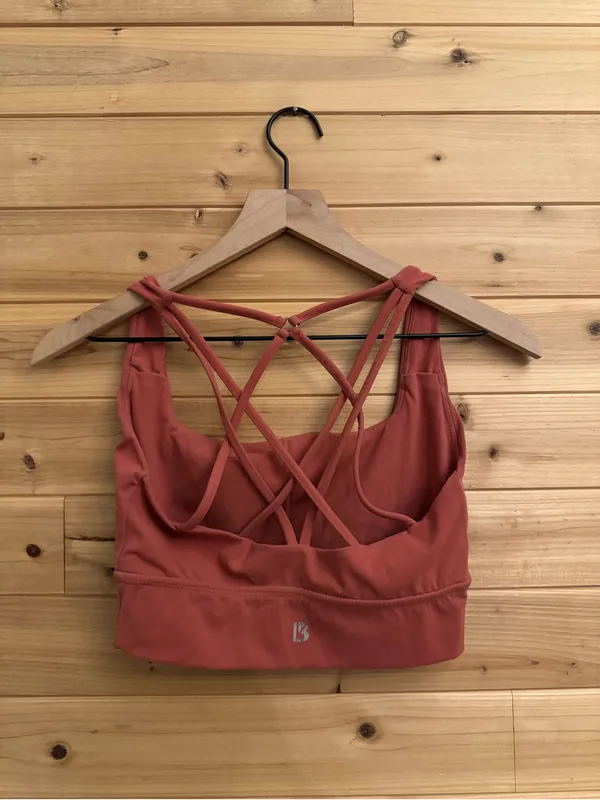 Buff Bunny Small Red Orange Strappy Sports Bra Activewear Stretchy Gym Hiking - Image 5