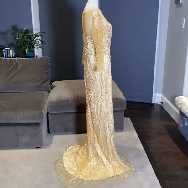 Women’s Gold Fully Beaded Dress M **READ DESCRIPTION** - Image 8