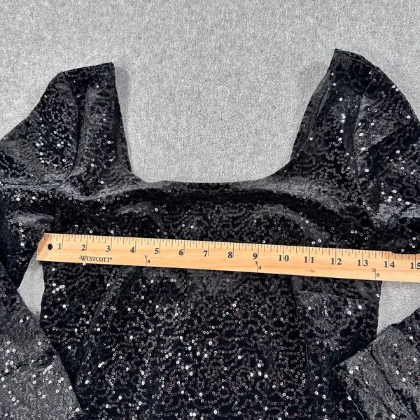 Mimi Chica Low Back Black Velvet Sequin Dress Size Medium 3/4 Sleeve Sheath New - Image 4