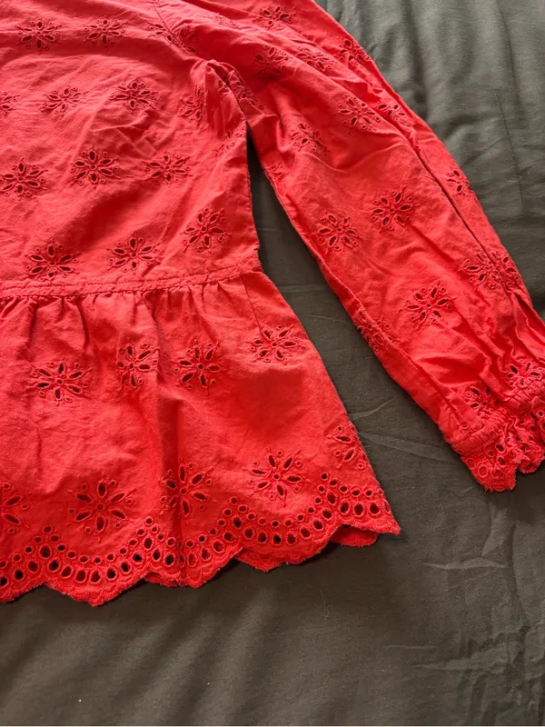 Madewell Red Eyelet Peplum Blouse - Image 5