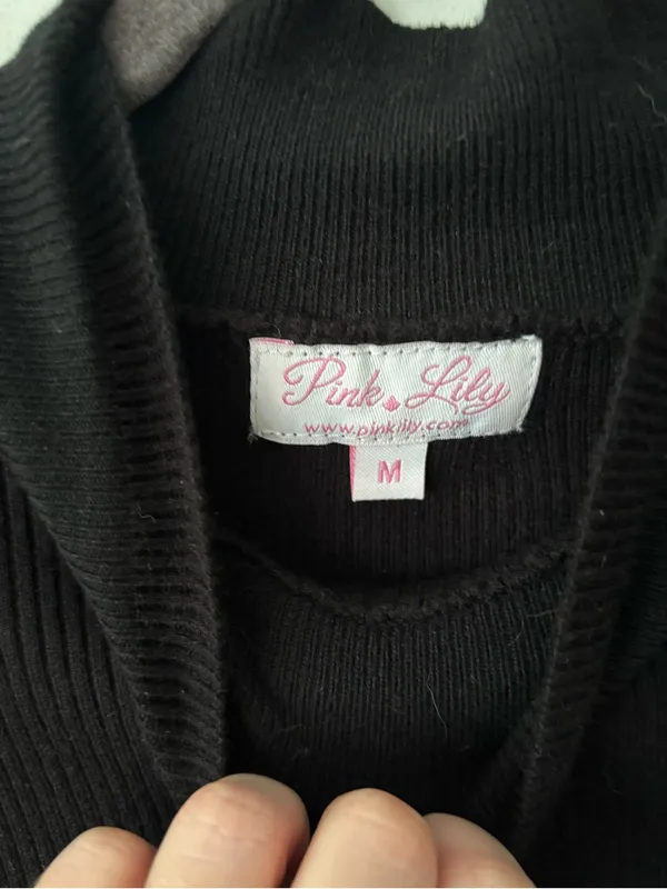Pink Lily Black Ribbed Ruffled Mock Neck Sweater - Image 6