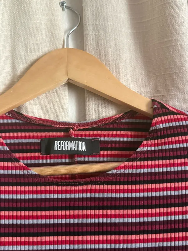 Reformation Striped Ribbed Tee in Red, Pink & Black - Image 2