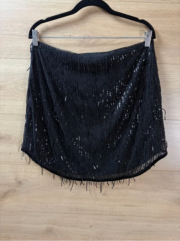 Avec Les Filles Black Sequin Fringe Mini Skirt Large - Image 6