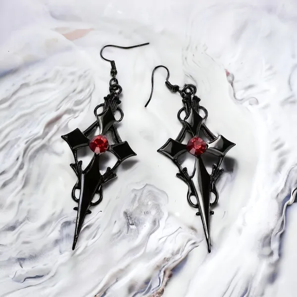Retro Style Gothic Black Cross Earrings Funky Vintage Style Faux Fashion Jewelr - Image 2