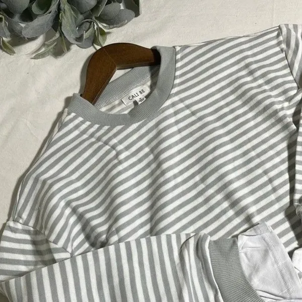 Cali Be Gray New Sweatshirt Striped Layered Oversized Medium - Image 7