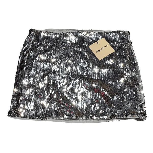 Superdown‎ Revolve Bridget Roselani Mini Skirt Womens XS Silver Sequin Glam Y2K - Image 6
