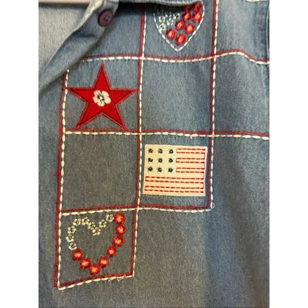 Vintage Ms. Lee denim Americana embroidered button down petite large patriotic - Image 4