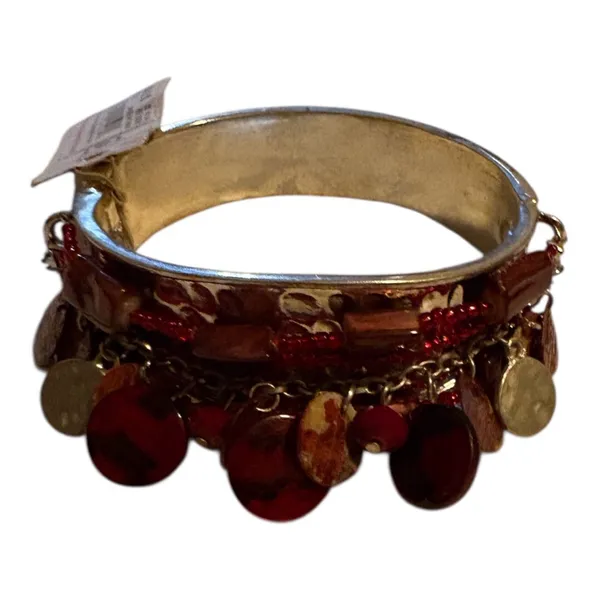 Red & Silver Charm Bangle Bracelet One Size - Image 2