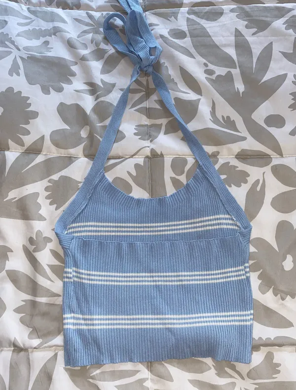 SheIn Blue And White Striped Halter Top - Image 2