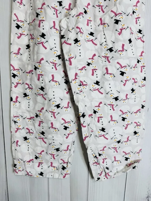 Charter Club Intimates Fleece Pajama Set Sz L White Pink Snowman Pockets - Image 5