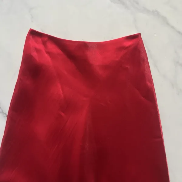 Vintage Cache Red Satin Maxi Skirt Size XS Bias Cut 90s CBK Minimalist Long Slip - Image 6