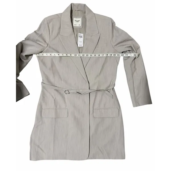 Abercrombie & Fitch Belted Blazer Tan Greige Mini Dress‎ Women's Size Large Tall - Image 11