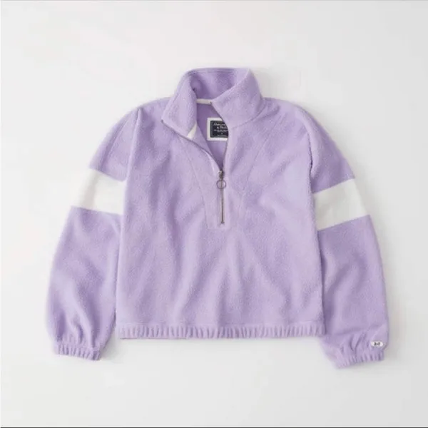 Abercrombie & Fitch Sherpa Half Zip PullOver Sweatshirt Purple White Size Small - Image 6