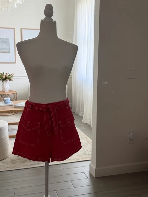 Free People Washed Tomato Red Utility Shorts Coastal Euro Summer - Image 6