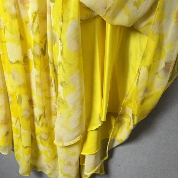Vince Camuto Yellow Floral Chiffon Strapless Asymmetrical Dress Womens Size 10 - Image 6