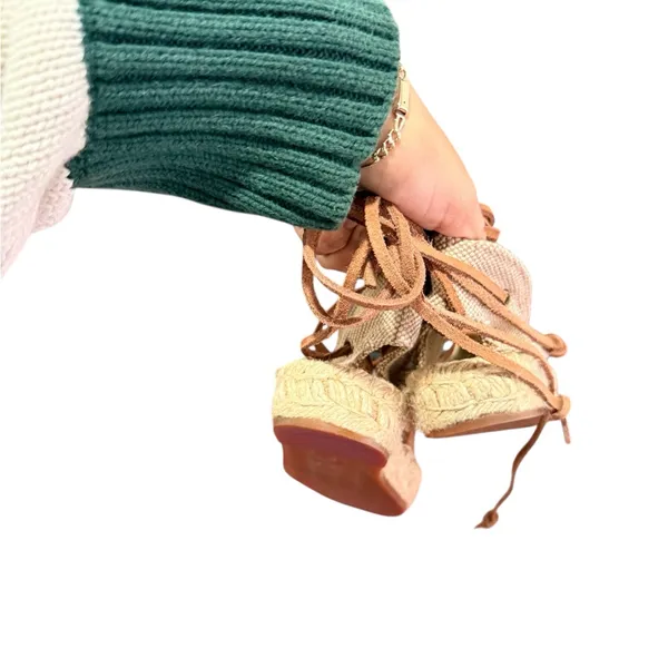 SALUDOS Wrap Gladiator Leather Tan Espadrille Flats Size 6 - Image 8