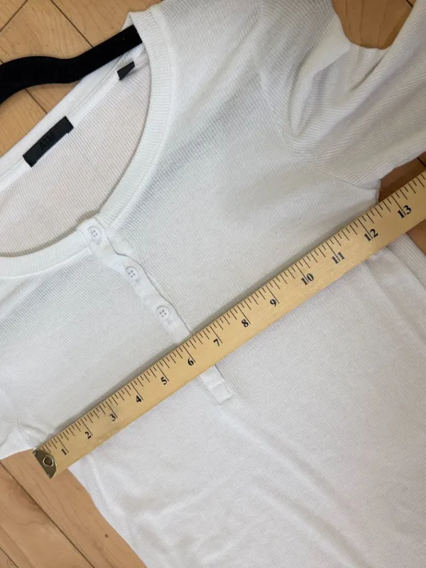 ATM Elbow Sleeve Button Placard Henley Ribbed Lightweight Tee Shirt Top Size XS - Image 7