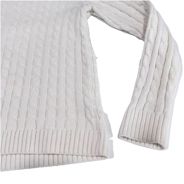 LL Bean Ivory Pullover Cable Crew‎ Neck Long Sleeve Cotton Sweater Size MEDIUM - Image 6