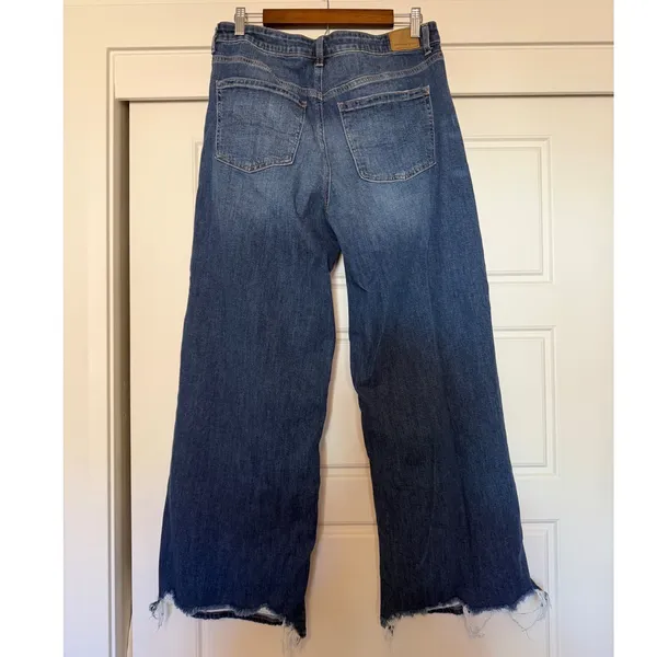 American Eagle AE Sz 10R Low Rise Baggy Wide Leg Stretch Jean Women Distressed - Image 6