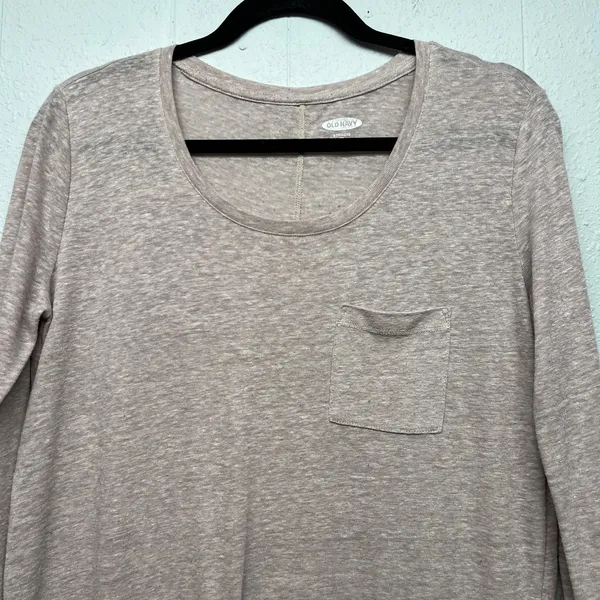 Old Navy Boyfriend Long Sleeve Scoop Neck Top Womens XS Linen Blend Minimalist - Image 3