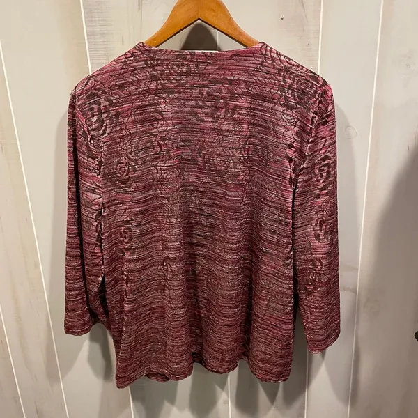JM Collection Cute cottagecore raspberry roses stretchy cardigan tapestry look top - Image 5