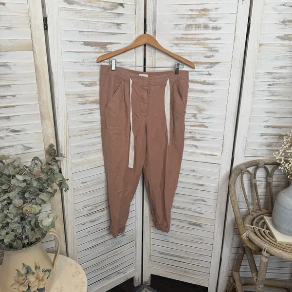 WILFRED ARITZIA Women's 8 Allant Linen Pants Cropped Waist Tie Moroccan Spice - Image 3