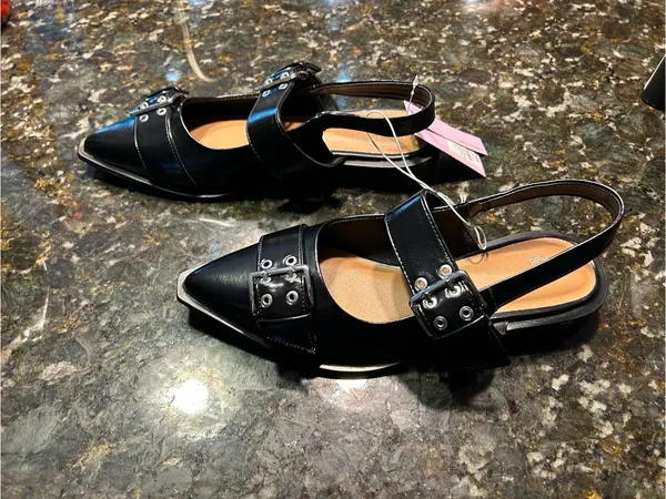 Size 8 Peyton Double Buckle black Slingback Flats by wild‎ fable alt punk rock - Image 2