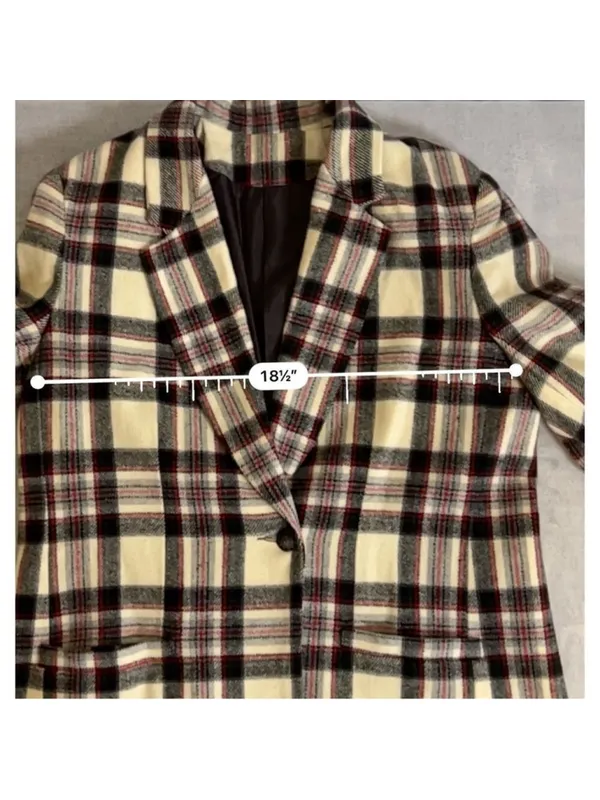Women’s Cream Plaid Wool Blazer Single Button XL Red - Image 6