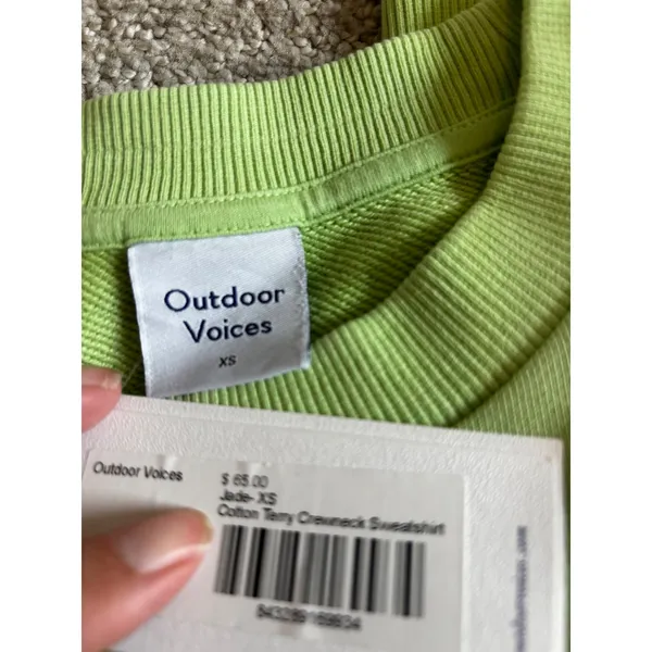 Outdoor Voices Cotton Terry Crewneck Sweatshirt XS Jade Green Raglan Activewear - Image 8