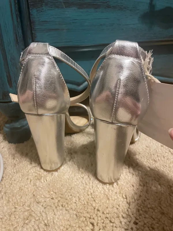Silver Rhinestone Block Heels Size 6.5 - Image 3