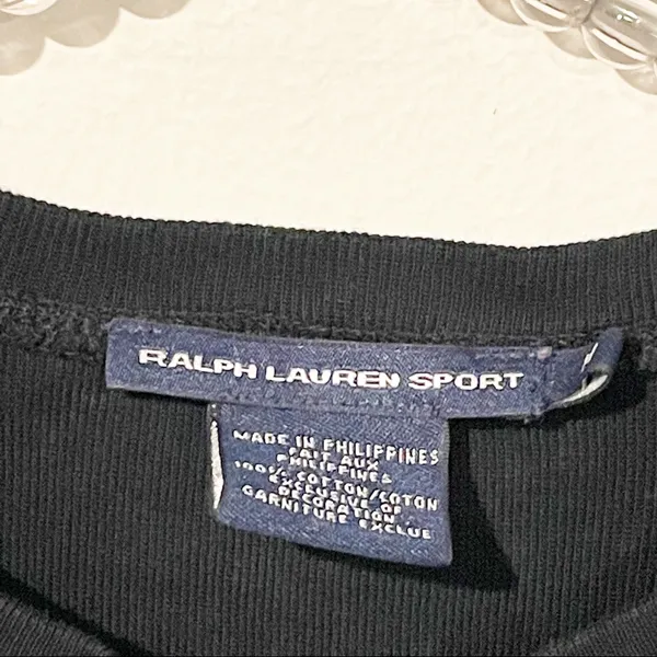 Ralph Lauren Sport Size Medium Black Cotton Purple Pony Long Sleeve Fitted‎ Top - Image 3