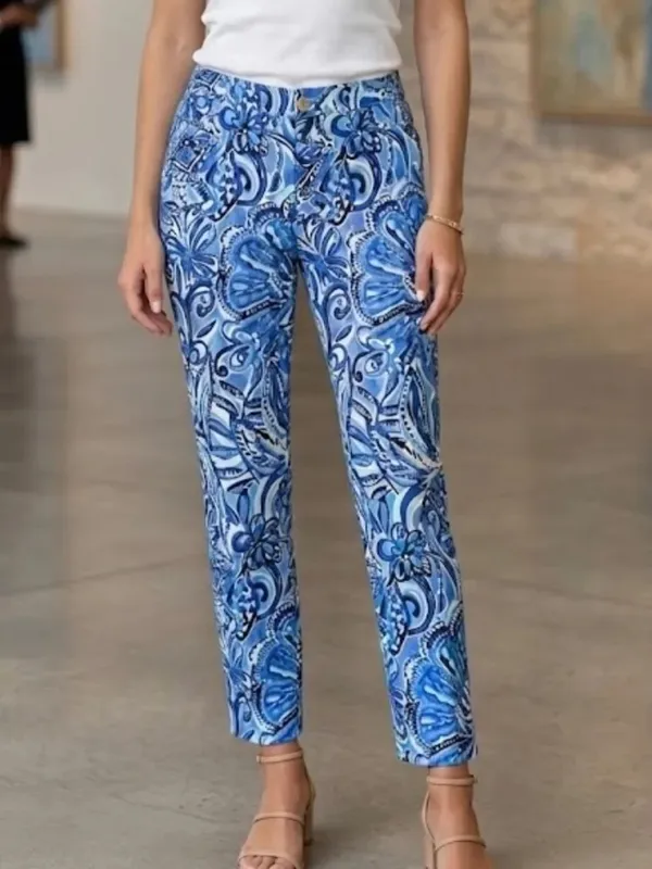 Lilly Pulitzer Kelly Skinny Ankle Pants Iris Blue Zanzibar Zoo Jacquard Womens 0 - Image 2